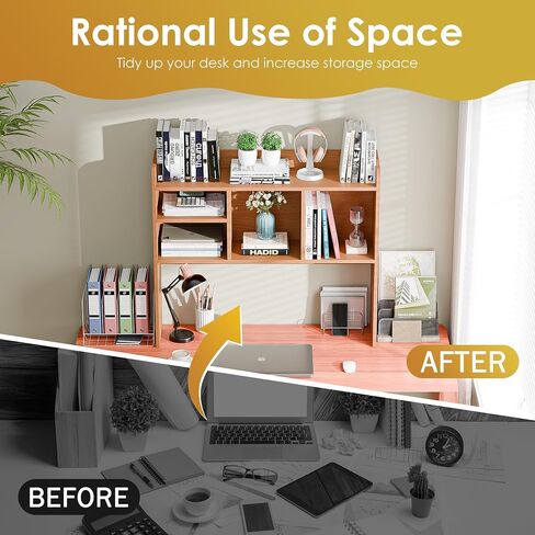 Super Deal Desktop Reshelfl ، قفص تخزين كونترتوب مع 4 أرفف لمكتب الكمبيوتر ، رف عرض ثنائي الطبقات ، منظم تخزين المكتب الخشبي متعدد الأغراض للمكتب المنزلي ، أبيض in Kuwait