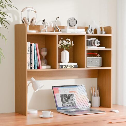 Super Deal Desktop Reshelfl ، قفص تخزين كونترتوب مع 4 أرفف لمكتب الكمبيوتر ، رف عرض ثنائي الطبقات ، منظم تخزين المكتب الخشبي متعدد الأغراض للمكتب المنزلي ، أبيض in Kuwait