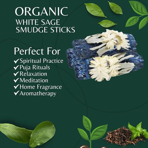 Soul Sticks 3 Pack Floral White Sage Smudge Backs مع الزهور لتطهير المنزل والتأمل واليوغا والشفاء والتلطيخ ، وكاليفورنيا من مصادر مستدامة (Terra) in Kuwait