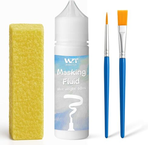 2Pcs Masking Fluid for Watercolor Painting with a Paintbrush and Eraser - Art Masking Fluid Pen Watercolor Medium Art Supplies for Artists - 60ml Blue+60ml White in Saudi Arabia