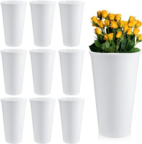6 Pack Flower Buckets for Cut Flowers 9.84 Inch Plastic Floral Buckets Modern Round Vases for Centerpieces Display Decorative Plastic Vases for Home Office Wedding Decorations, White in Saudi Arabia