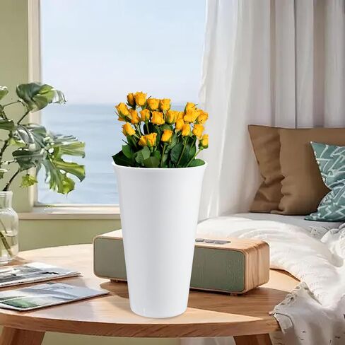 6 Pack Flower Buckets for Cut Flowers 9.84 Inch Plastic Floral Buckets Modern Round Vases for Centerpieces Display Decorative Plastic Vases for Home Office Wedding Decorations, White in Saudi Arabia
