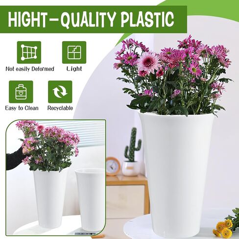 6 Pack Flower Buckets for Cut Flowers 9.84 Inch Plastic Floral Buckets Modern Round Vases for Centerpieces Display Decorative Plastic Vases for Home Office Wedding Decorations, White in Saudi Arabia
