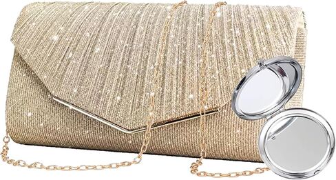 محفظة كلاتش مسائية للنساء مع حزام سلسلة قابل للتبديل ومرآة - حقيبة يد لحفلات الزفاف والحفلات الراقصة والحفلات in Kuwait
