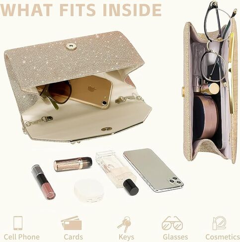 محفظة كلاتش مسائية للنساء مع حزام سلسلة قابل للتبديل ومرآة - حقيبة يد لحفلات الزفاف والحفلات الراقصة والحفلات in Kuwait