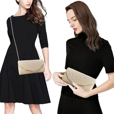 محفظة كلاتش مسائية للنساء مع حزام سلسلة قابل للتبديل ومرآة - حقيبة يد لحفلات الزفاف والحفلات الراقصة والحفلات in Kuwait