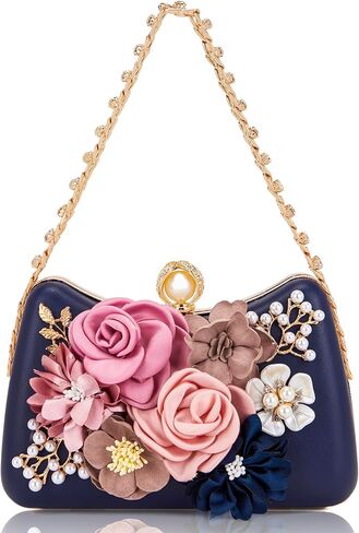 Milisente Clutch Purses For Women Unique Floral Pearl Evening Bag With Crystal Top Handle For Formal Wedding Dressy in Saudi Arabia