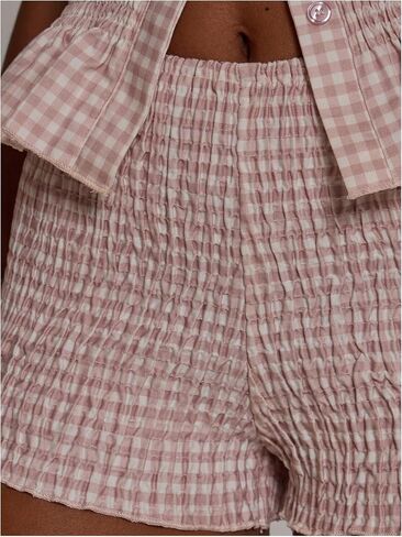MakeMeChic Women's Summer Plaid Gingham Shorts Low Waist Smocked Mini Shorts in Saudi Arabia