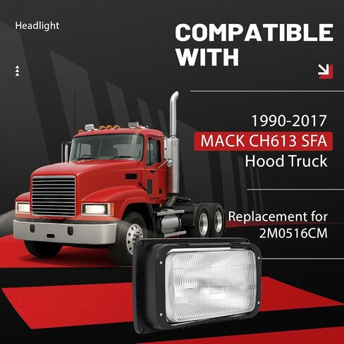المصابيح الأمامية Hecasa LED LED متوافقة مع 1990-2017 Mack CH613 SFA Hood Truck Set Set Set Set Set Set Set Set & Passenger W/Plubs Clear & Amber Lens Present in Saudi Arabia