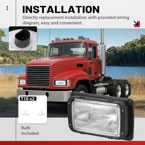 المصابيح الأمامية Hecasa LED LED متوافقة مع 1990-2017 Mack CH613 SFA Hood Truck Set Set Set Set Set Set Set Set & Passenger W/Plubs Clear & Amber Lens Present in Saudi Arabia