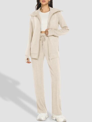 Women's 2 Piece Sweatsuit Sets Lounge Outfits Long Sleeve Double Zipper Sweatshirt Track Pants Casual Tracksuit in Saudi Arabia