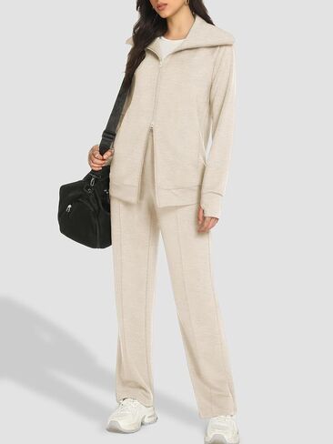 Women's 2 Piece Sweatsuit Sets Lounge Outfits Long Sleeve Double Zipper Sweatshirt Track Pants Casual Tracksuit in Saudi Arabia