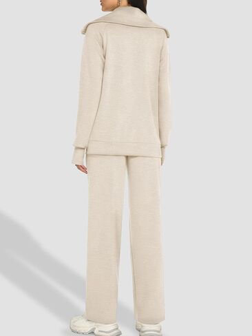 Women's 2 Piece Sweatsuit Sets Lounge Outfits Long Sleeve Double Zipper Sweatshirt Track Pants Casual Tracksuit in Saudi Arabia