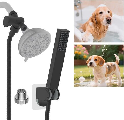 Hibbent All Metal Dog Prayer Setting ، رشاش دش من الفولاذ المقاوم للصدأ لغسيل الكلاب والاستحمام ، 4 بخاخات دش محمولة مع وضع توقف مؤقت ، صمام مزج ذراع الدش النحاسي ، 119 "خرطوم in Kuwait