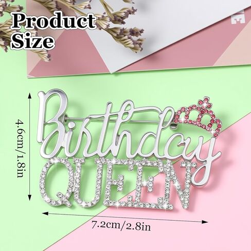 Birthday Brooch Pin Metal, Queen Crown Brooch for Women Golden Bling Luxury Rhinestone Crystal Lapel Pin for Birthday Party Decorations Dress Ceremony Fashion Gifts in Kuwait