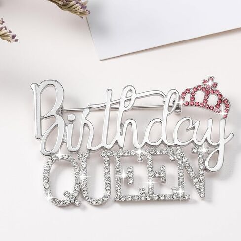 Birthday Brooch Pin Metal, Queen Crown Brooch for Women Golden Bling Luxury Rhinestone Crystal Lapel Pin for Birthday Party Decorations Dress Ceremony Fashion Gifts in Kuwait