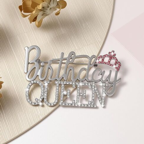 Birthday Brooch Pin Metal, Queen Crown Brooch for Women Golden Bling Luxury Rhinestone Crystal Lapel Pin for Birthday Party Decorations Dress Ceremony Fashion Gifts in Kuwait