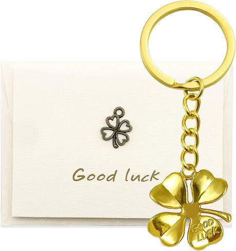 Four Leaf Clover Keychain, Good Luck keychain, 4 Leaf Clover Charm Lucky Key Chain with Good Luck Card, Lucky Gift in Saudi Arabia