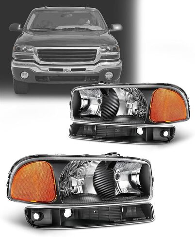 compatible with 1999-2006 Sierra Headlight Assembly for 99-06 GMC Sierra 1500 2500 3500/00-06 GMC Yukon Clear Lens Chrome Housing with Amber Reflector Headlamp Replacement Left and Right in Saudi Arabia