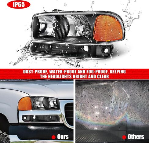 compatible with 1999-2006 Sierra Headlight Assembly for 99-06 GMC Sierra 1500 2500 3500/00-06 GMC Yukon Clear Lens Chrome Housing with Amber Reflector Headlamp Replacement Left and Right in Saudi Arabia