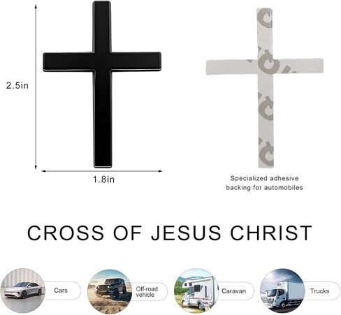 2PCS Metal Christian Cross Emblem Stickers, 2.5×1.8in 3D Jesus Christ Auto Emblem Badge Decal, Self-Adhesive Styling Cross Decal Decoration for Trunk Tailgate Side Fender (Black) in Saudi Arabia