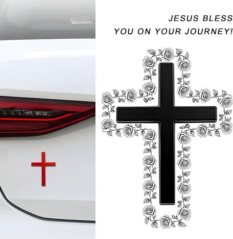 2PCS Metal Christian Cross Emblem Stickers, 2.5×1.8in 3D Jesus Christ Auto Emblem Badge Decal, Self-Adhesive Styling Cross Decal Decoration for Trunk Tailgate Side Fender (Black) in Saudi Arabia