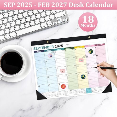 Desk Calendar 2025-2026, 14" X 11" Desktop Calendar 2025-2026, 18 Months Calander Runs from Jul. 2025 to Dec. 2026, Academic Monthly Planner for Home School Office (White and Black) in Kuwait