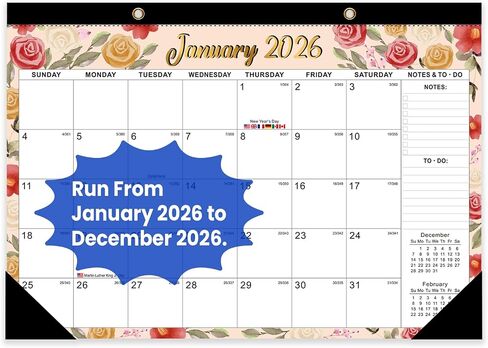 Comix 2025-2026 تقويم المكتب الأسود والأبيض - تقويم المكتب 18 شهرًا (يوليو 2025 - DEC 2026) | 17 "x12" ورقة سميكة مع تصميم كلاسيكي للمكتب والمنزل in Kuwait
