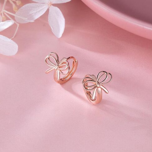 REFFEER SOLID 925 Sterling Silver Bow أقراط الشريط للنساء المراهقات Bowknot أقراط Huggie in Kuwait