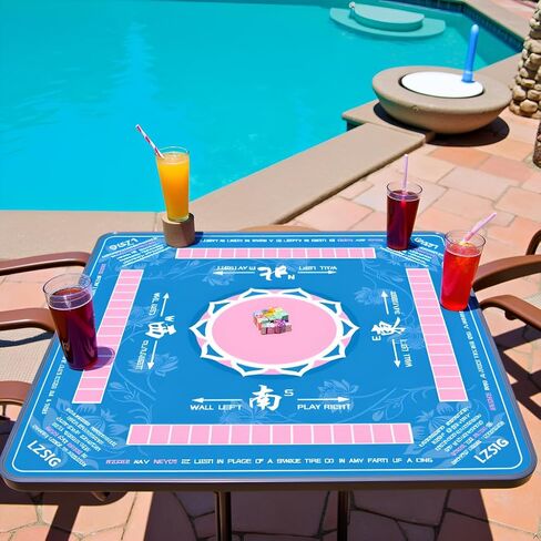 LZSIG MAHJONG MAT مع قواعد ، 33 "× 33" مضاد للانزلاق محمول Mahjong Table Mat مع حقيبة حمل ، لا رائحة ، لا تجاعيد ، لوحة مطاطية للحد من الضوضاء ، هدية (الأزرق) in Kuwait