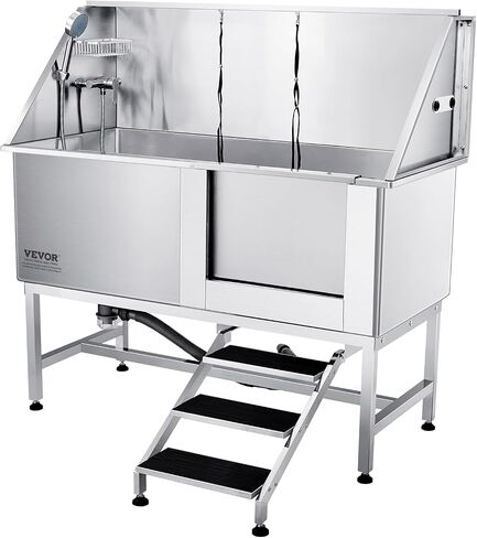 VEVOR 50 "Pet Dog Bathing Station w/Ramp ، Professional Stains Steeld Dog Grooming Tub W/Soap Box ، Faucet ، Encord Cancory ، حوض استحمام الكلاب للحيوانات الأليفة الكبيرة ، المتوسطة ، الصغيرة ، مغسلة غسل للمنزل اليمين in Kuwait