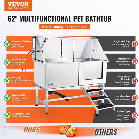VEVOR 50 "Pet Dog Bathing Station w/Ramp ، Professional Stains Steeld Dog Grooming Tub W/Soap Box ، Faucet ، Encord Cancory ، حوض استحمام الكلاب للحيوانات الأليفة الكبيرة ، المتوسطة ، الصغيرة ، مغسلة غسل للمنزل اليمين in Kuwait