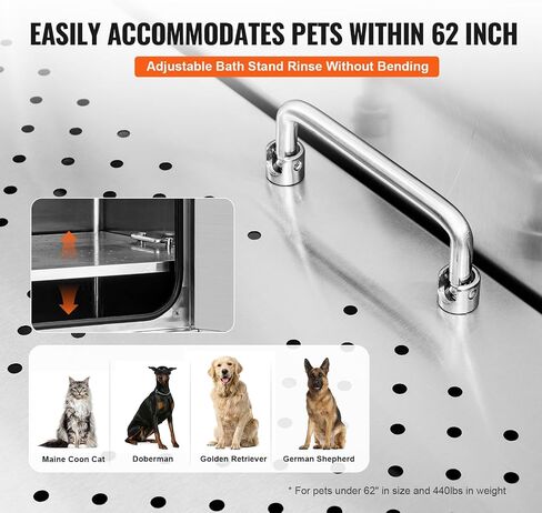 VEVOR 50 "Pet Dog Bathing Station w/Ramp ، Professional Stains Steeld Dog Grooming Tub W/Soap Box ، Faucet ، Encord Cancory ، حوض استحمام الكلاب للحيوانات الأليفة الكبيرة ، المتوسطة ، الصغيرة ، مغسلة غسل للمنزل اليمين in Kuwait