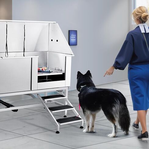 VEVOR 50 "Pet Dog Bathing Station w/Ramp ، Professional Stains Steeld Dog Grooming Tub W/Soap Box ، Faucet ، Encord Cancory ، حوض استحمام الكلاب للحيوانات الأليفة الكبيرة ، المتوسطة ، الصغيرة ، مغسلة غسل للمنزل اليمين in Kuwait