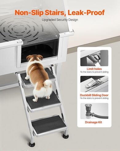 VEVOR 50 "Pet Dog Bathing Station w/Ramp ، Professional Stains Steeld Dog Grooming Tub W/Soap Box ، Faucet ، Encord Cancory ، حوض استحمام الكلاب للحيوانات الأليفة الكبيرة ، المتوسطة ، الصغيرة ، مغسلة غسل للمنزل اليمين in Saudi Arabia