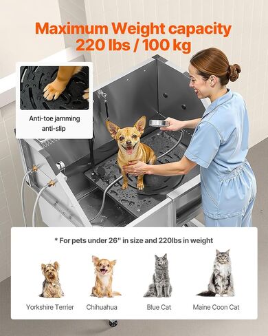 VEVOR 50 "Pet Dog Bathing Station w/Ramp ، Professional Stains Steeld Dog Grooming Tub W/Soap Box ، Faucet ، Encord Cancory ، حوض استحمام الكلاب للحيوانات الأليفة الكبيرة ، المتوسطة ، الصغيرة ، مغسلة غسل للمنزل اليمين in Saudi Arabia