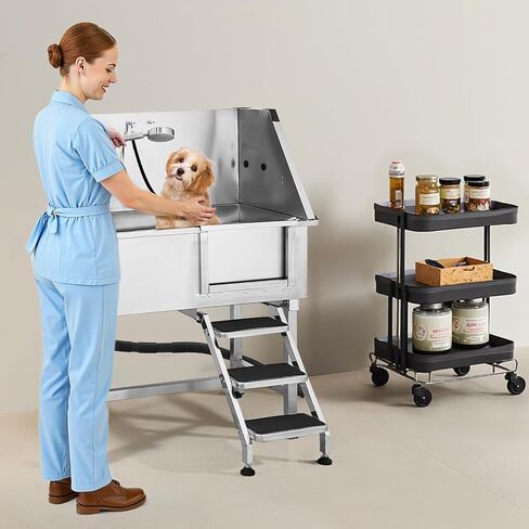 VEVOR 50 "Pet Dog Bathing Station w/Ramp ، Professional Stains Steeld Dog Grooming Tub W/Soap Box ، Faucet ، Encord Cancory ، حوض استحمام الكلاب للحيوانات الأليفة الكبيرة ، المتوسطة ، الصغيرة ، مغسلة غسل للمنزل اليمين in Saudi Arabia