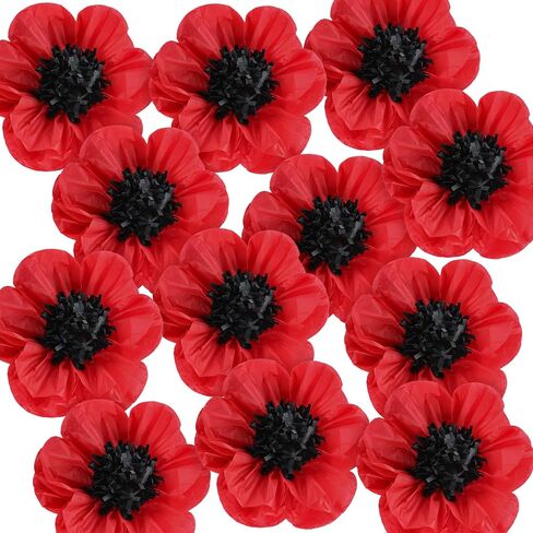 Willbond 30 PCS Halloween Red Poppy Flowers Boppies زهور مزيفة كبيرة لمحاربي عيد ميلاد الشرير يوم الكرنفال إلى خلفية الحفلة المدرسية (6،8،12 بوصة) in Kuwait