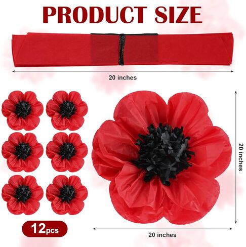 Willbond 30 PCS Halloween Red Poppy Flowers Boppies زهور مزيفة كبيرة لمحاربي عيد ميلاد الشرير يوم الكرنفال إلى خلفية الحفلة المدرسية (6،8،12 بوصة) in Kuwait