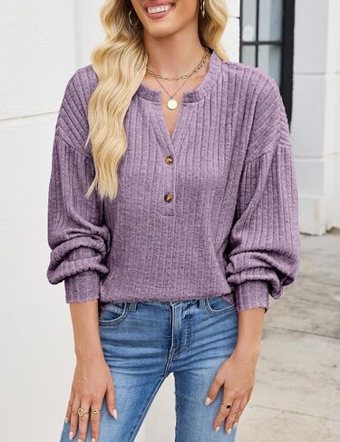 Edelqual Long Sleeve Shirts for Women Casual Fall Tops Henley V Neck Light Sweaters Tunic 2025 Fashion Trendy Clothes in Saudi Arabia