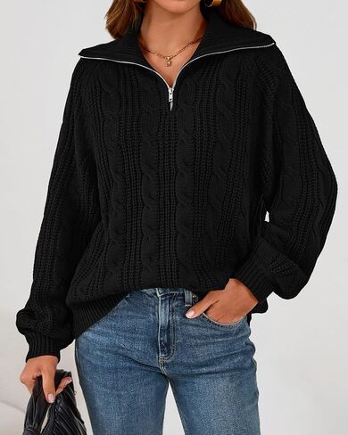 BTFBM Sweaters for Women Fall Fashion 2025 Loose Quarter Zip Pullover Collared Long Sleeve Cable Knit Winter Clothes in Saudi Arabia