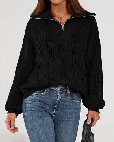 BTFBM Sweaters for Women Fall Fashion 2025 Loose Quarter Zip Pullover Collared Long Sleeve Cable Knit Winter Clothes in Saudi Arabia