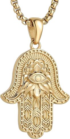 AsAlways Stainless Steel Hand of Fatima Pendant Vintage Amulet Charm Relief Carving Evil Eye Hamsa Hand Necklace Religious Gifts in Saudi Arabia