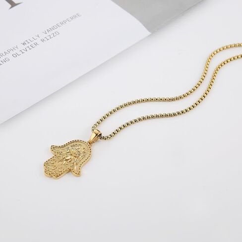 AsAlways Stainless Steel Hand of Fatima Pendant Vintage Amulet Charm Relief Carving Evil Eye Hamsa Hand Necklace Religious Gifts in Saudi Arabia