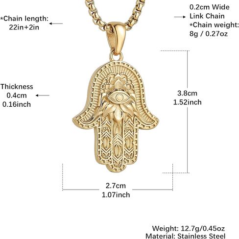 AsAlways Stainless Steel Hand of Fatima Pendant Vintage Amulet Charm Relief Carving Evil Eye Hamsa Hand Necklace Religious Gifts in Saudi Arabia
