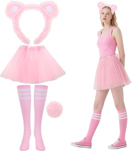 20 PCS Five Colors Bear Costume include Bear Ears Headband Tail Tutu Skirt and socks for Halloween Cosplay Party in Saudi Arabia