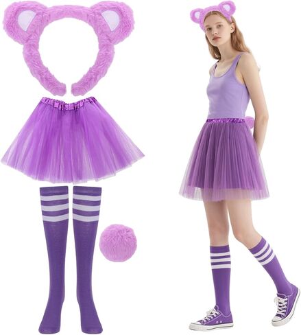 20 PCS Five Colors Bear Costume include Bear Ears Headband Tail Tutu Skirt and socks for Halloween Cosplay Party in Saudi Arabia