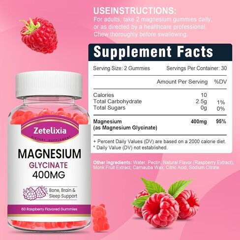2 Pack Magnesium Glycinate Gummies, High Absorption Magnesium Glycinate Supplements for Relaxation, Sugar Free Chews for Adults & Kids, Relax Mood, Raspberry Flavor, 120 Count in Kuwait