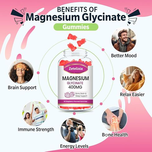 2 Pack Magnesium Glycinate Gummies, High Absorption Magnesium Glycinate Supplements for Relaxation, Sugar Free Chews for Adults & Kids, Relax Mood, Raspberry Flavor, 120 Count in Kuwait
