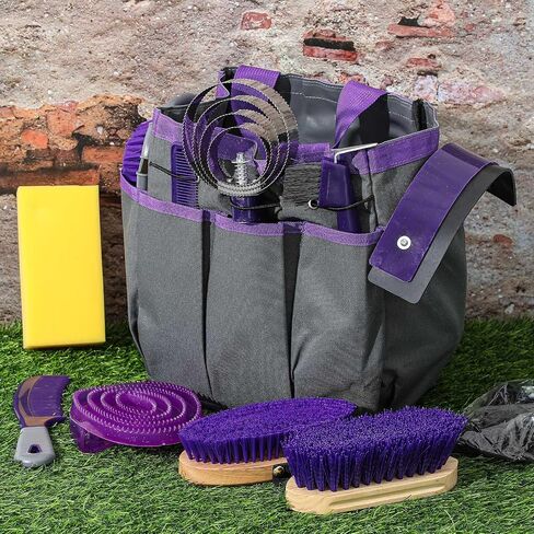 Abbylike 12 قطعة طقم للخيول مع منظم مع حقيبة Tack Room Supplies مجموعات فرشاة الخيول مجموعة Cyning Cleaning أدوات تدليك الأدوات (الوردي والرمادي) in Saudi Arabia